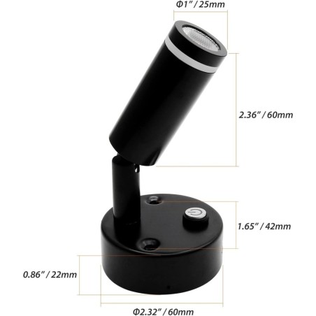 12V LED Reading Light Black with USB Charger
